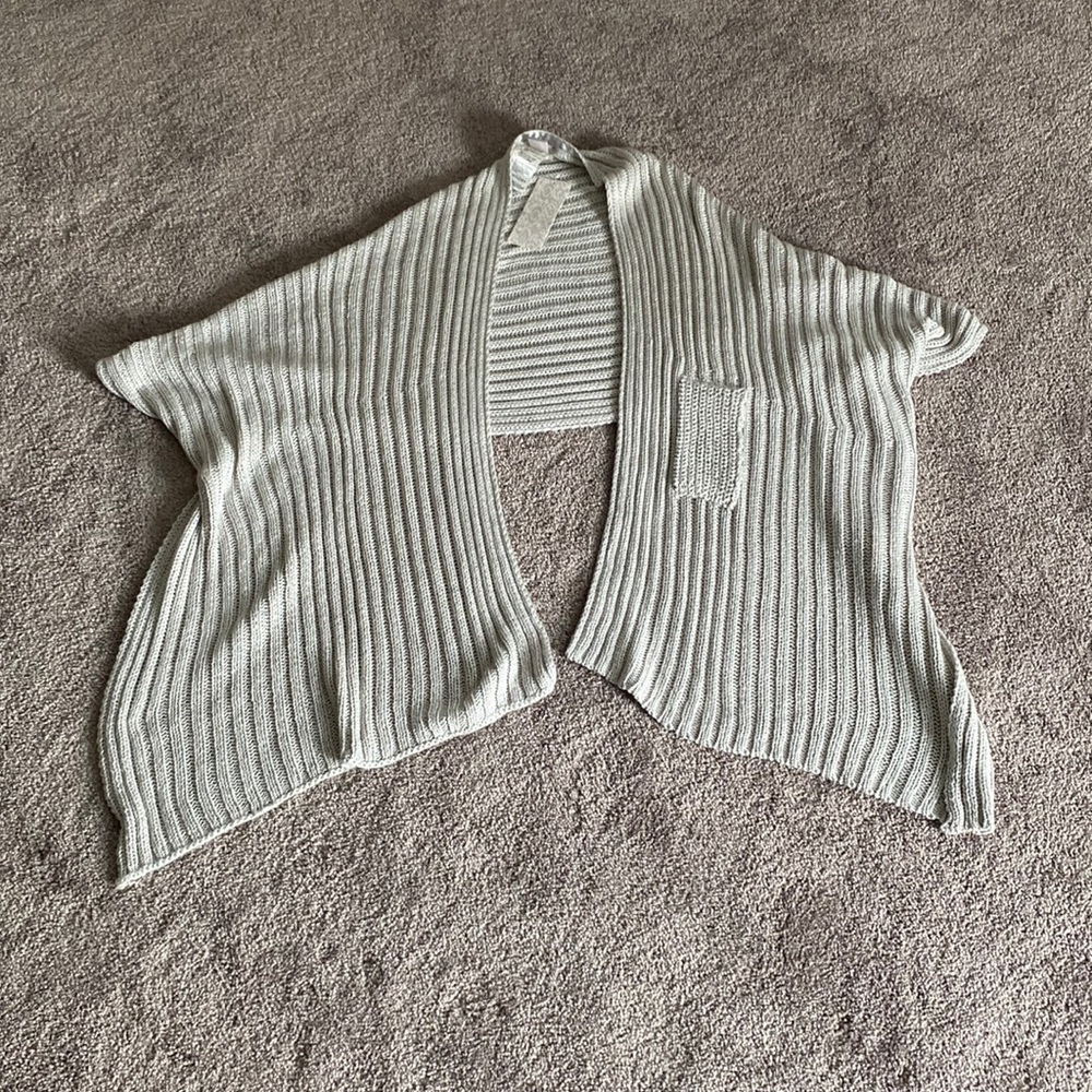 Chico’s Ribbed Knit Open Front Shawl Wrap Cardigan Sweater SIZE S/M Gray